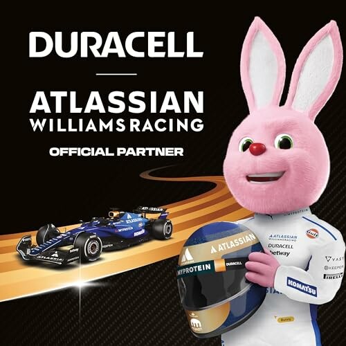 Duracell and Williams Racing partnership with bunny mascot and race car