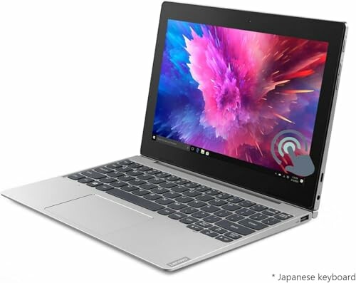 Lenovo laptop in tablet mode with colorful display